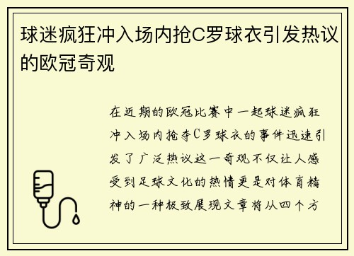 球迷疯狂冲入场内抢C罗球衣引发热议的欧冠奇观